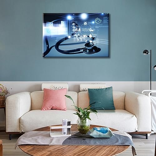 Image of Medical Instrument Wall Art 1 Panels Medical Stethoscope and Infographic Paintings for Wall Decorations Wall Pictures Posters Giclee Wooden Framed Gallery-Wrapped Ready to Hang (16 inch Wx24 H)
