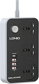 مشترك SC3412 شحن سريع 38W مع 3 مقابس طاقة و4 منافذ USB- 2500 واط كابل بطول 2 متر – رمادي