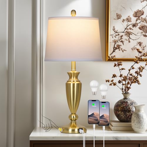 Rinweey 27' Gold Table Lamp Single, Touch Control Modern Bedroom Lamp with USB A+C Ports, 3-Way...