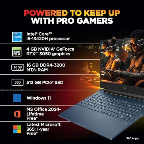 Image of HP Victus 15-fa2191TX /FA2190 Gaming Laptop - 13th Gen Intel Core i5, 15.6 inch FHD 144Hz, RTX 3050 4GB, 16GB RAM, 512GB SSD, Win 11, Backlit KB - Blue