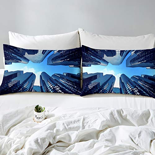 Full Size Modern City Building Comforter Cover Set Fashion Geometric Square Cityscape Bedding Set For Teens Boys Man Duvet Cover Set With Pillowcase City Scene Quilt Cover Decor 3 Pcs #TOP2