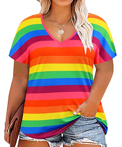 Image of TIYOMI Plus Size Tops for Women V Neck Tshirts Basic Tunic Casual Hawaii Floral Tie Dye Camo Summer Short Sleeve Tee XL-5XL
