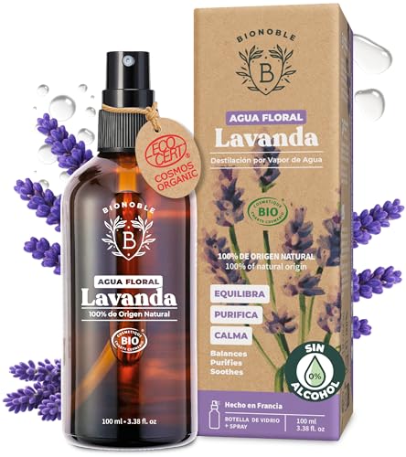 BIONOBLE Organic Lavender Water for Skin - Soothes, Purifies & Balances - 100% of Natural Origin and Vegan Lavender Hydrosol for Acne-Prone Skin, Body & Hair - Glass Bottle with Spray - 100ml BIONOBLE Organic Lavender Water for Skin - Soothes, Purifies & Balances - 100% of Natural Origin and Vegan Lavender Hydrosol for Acne-Prone Skin, Body & Hair - Glass Bottle with Spray - 100ml