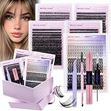 WENDY LASHES Eyelash Clusters Kit, 40D/50D+60D+80D+100D Extensions, 10-18mm D Curl, Wispy Individual Fake Lashes with Bond and Seal, Tweezers, Removers, Dual-Side Brush, 8 Pieces