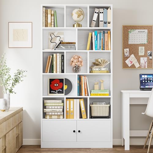 IRONCK 71" Tall Bookcases with 2 Doors, 6-Tier 13 Cubes
