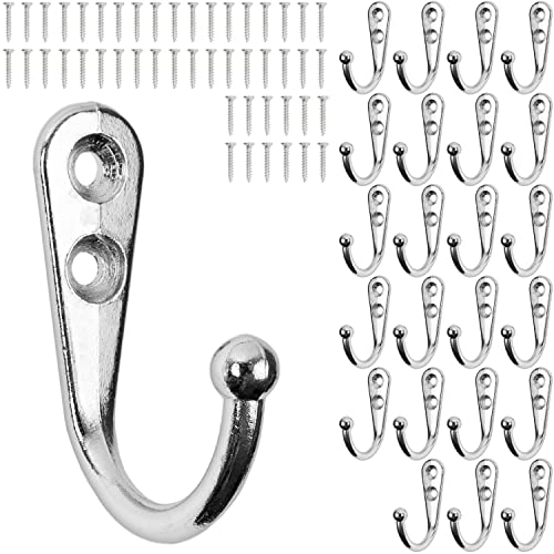 Hooks for screwing 24 pieces, in silver, outer 42 x 27 x 13 mm, single hook incl. wood screws, coat hanger for door bathroom