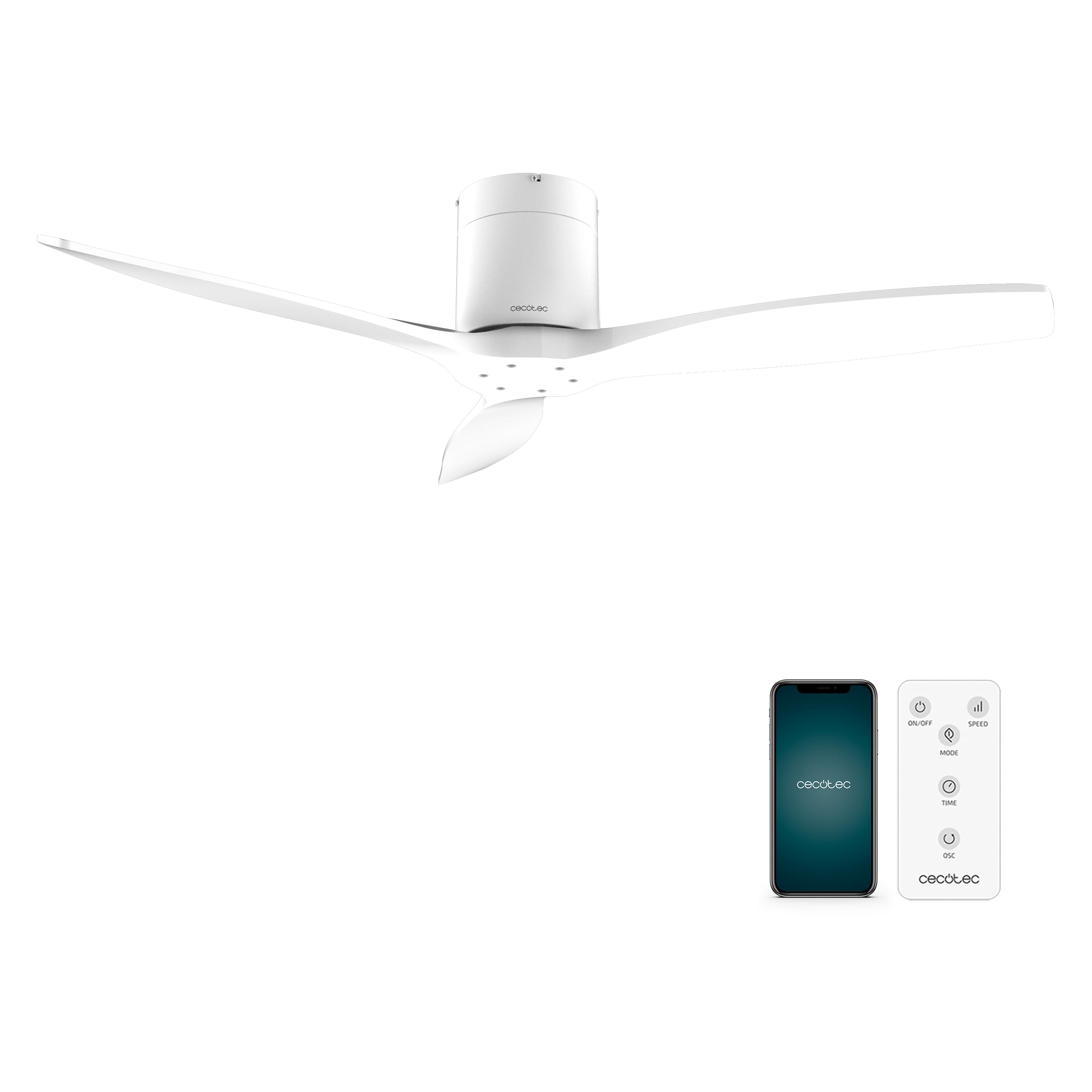 Cecotec - EnergySilence Aero 5500 Aqua White&White Connected wentylator sufitowy - silnik 40W DC, średnica 132 cm, Wi-Fi, zdalny, na zewnątrz, timer, lato i zima, cichy