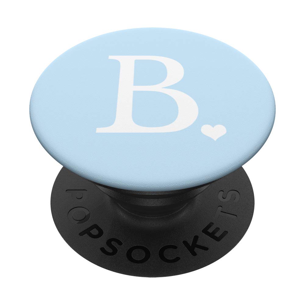 White Initial Letter B Heart Monogram On Pastel Light Blue PopSockets Grip and Stand for Phones and Tablets
