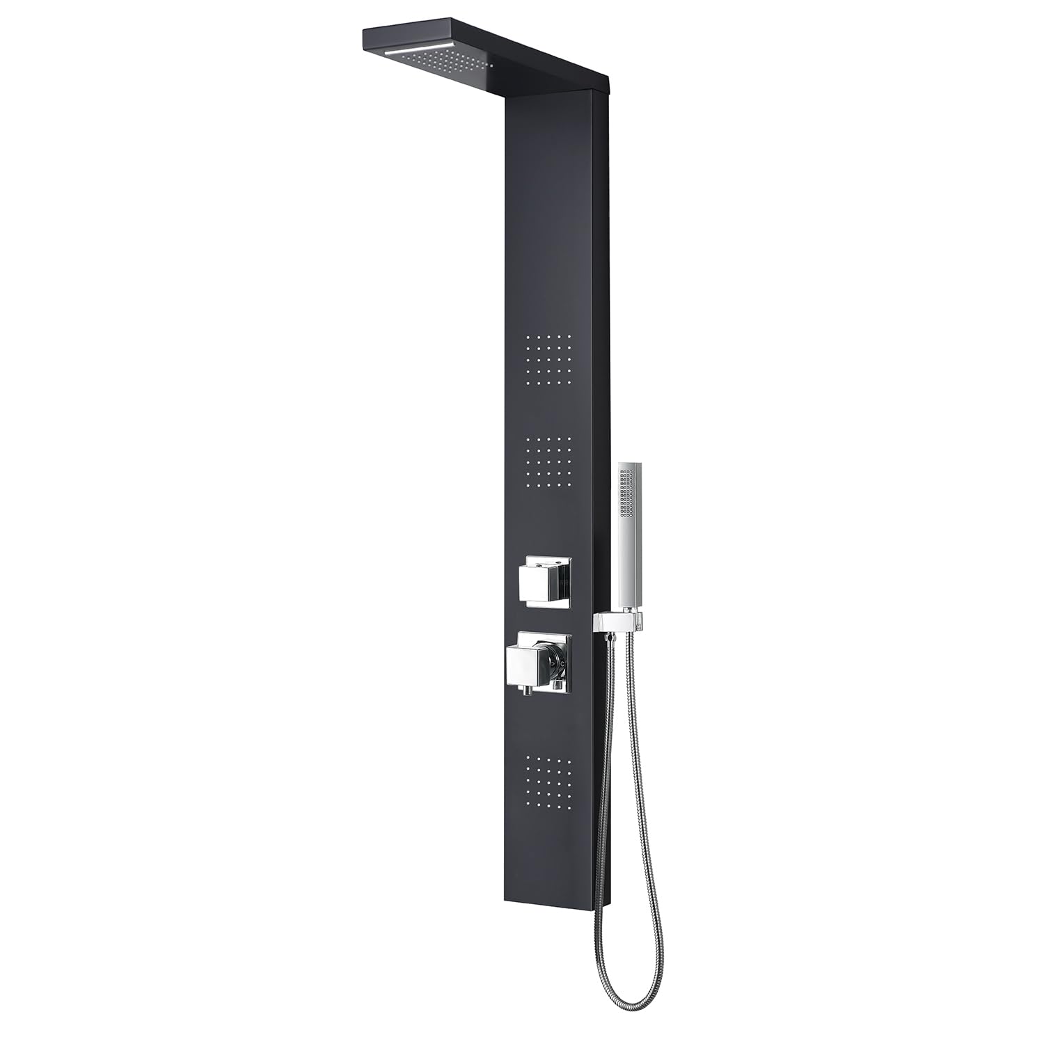 Colonna idromassaggio in alluminio Squadrata nero 140x15 CM con waterfall mod. Vittoria