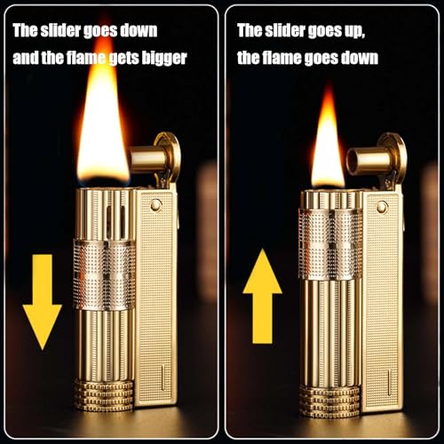 Encendedor metálico dorado recargable con llama ajustable miniatura 3