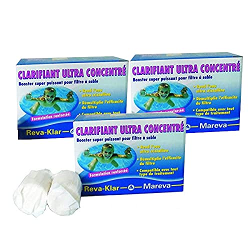 3x Flocculante, Chiarificante per piscina. MAREVA Reva-Klar Ultra concentrato, 10 cartucce per filtri a sabbia, vetro e zelbrite
