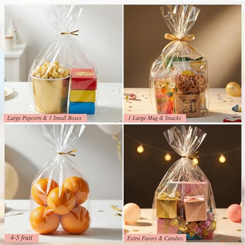 Image of woric 60PCS Clear Gift Bags 10 x 14 Inch Cellophane Wrap Bag | Goodie Bags Treat Bags for Cookies Candy Halloween Birthday Party Favors Baby Shower Bakery (with 60 Twist Ties)