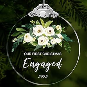 Engaged First Christmas Engagement Gifts Our Ornament 2022 Party for Couples Newly Unique Mr & Mrs Clear Glass Gift…