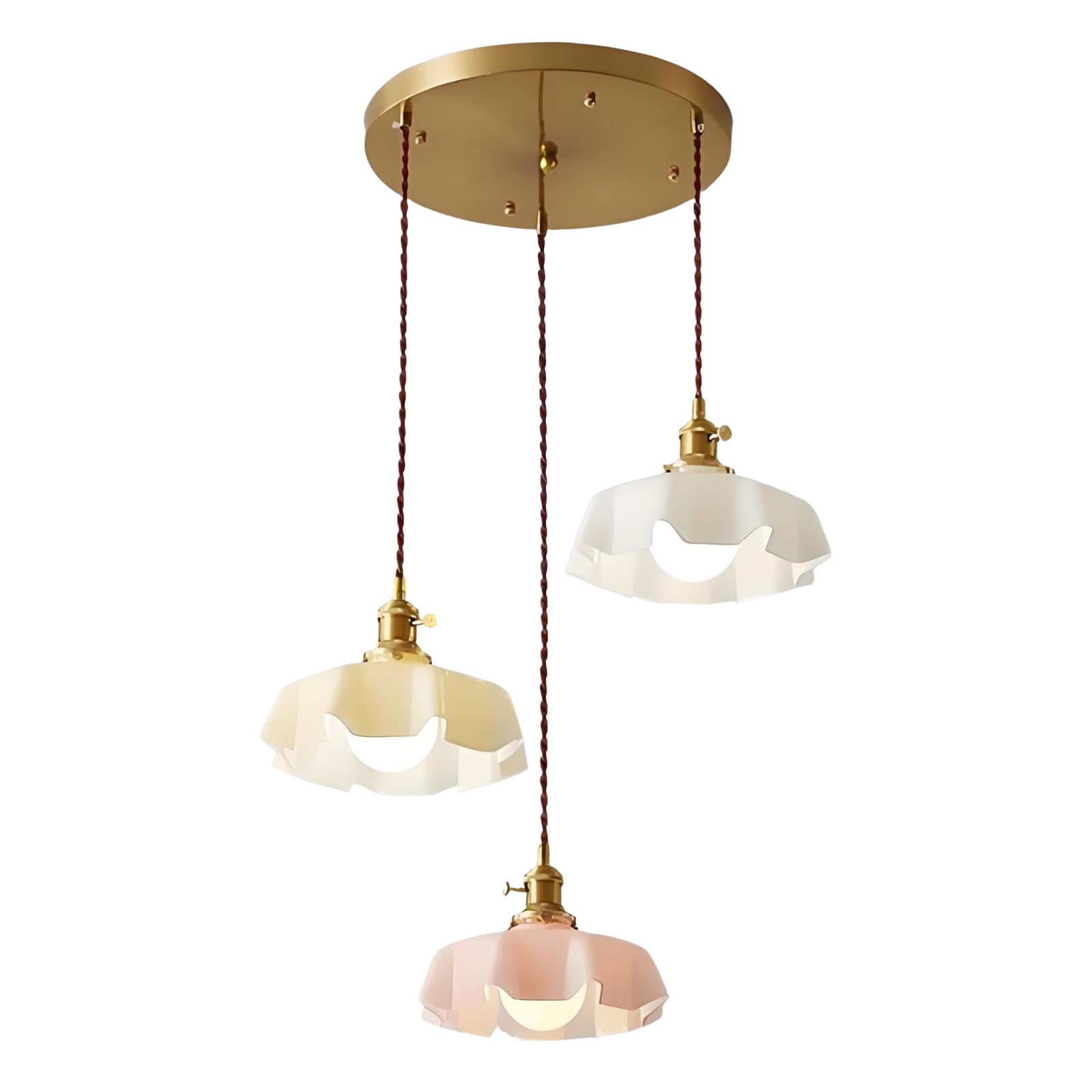 YNVIOZM 3 Light Gold Dining Room Pendant Lights, Modern Farmhouse Kitchen Chandeliers Over Table,Adjustable Height Hanging Lighting Lotus Leaf Glass Lighting Fixtures for Kitchen Island, Hallway
