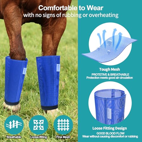 Image of Mesh Horse Fly Boots Set of 4, Loose Fitting Leggings for Horses, Reduce Stressful Stomping, Breathable Adjustable and Universal Fit for 4 Legs, Reliable Stay Put (Blue)