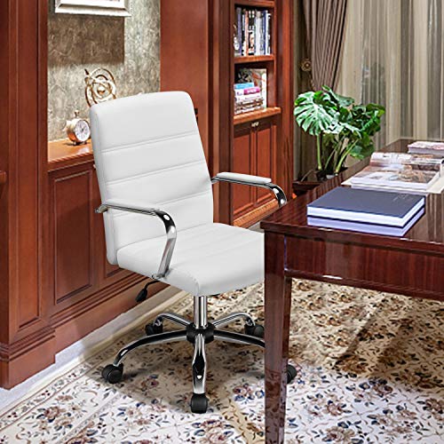 Topeakmart Mid-Back Office Chair Seat Height Adjustable Swivel Pu Leather Executive Chair, White #TOP3