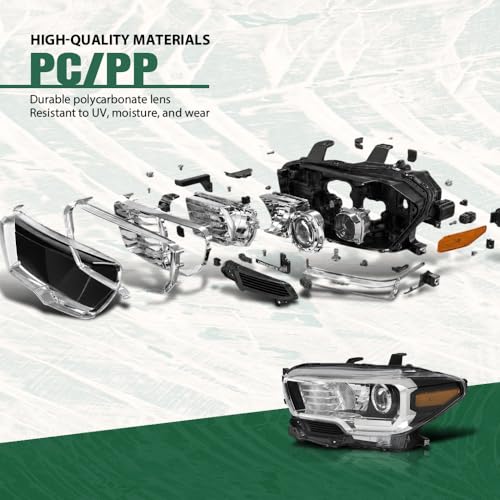 Image of GRAND ORANGE Headlight Assembly W /O LED Daytime Running Light Front Headlamp Left & Right Side Compatible with Toyota Tacoma 2016-2017 Clear Lens Black Housing OE Replacement Halogen Type