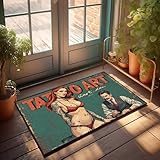 Décoration de chambre amusante - Tatoueur vintage avec modèle roux - Tapis de bienvenue d'automne pour porte d'entrée, intérieur et extérieur (40 x 60 cm)