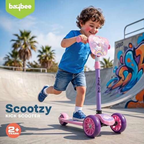 Image of Baybee Trickster Baby Kick Scooter for Kids | Foldable 3 Wheel Kids Scooter with 4 Height Adjustable & Foot Brake | Runner Scooters with Magic Board | Skate Scooter for 2+ Years Boy Girl (Pink)