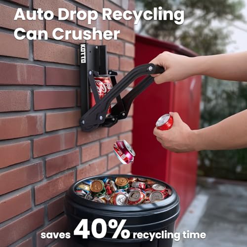 Kotto Can Crusher - Wall Mounted Can Crushers for Recycling - with Auto-Drop System -Built-in Bottle Opener-Crushes 8-16oz Cans-Includes Kitchen Storage Bag-Heavy Duty Can Crusher for Home Use-Black - Thumbnail 2