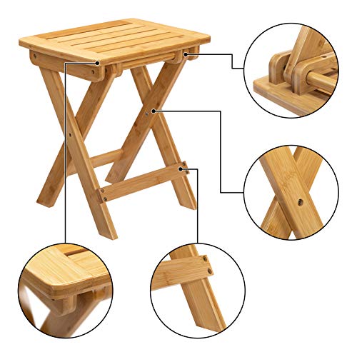 Abocofur Bamboo 17.3"(H) Indoor&Outdoor Folding Footstool, Home Small Sofa Side Foldable Chair, Portable Step Stool For Patio, Beach, Camping, Fully Assembled Shower Chair For Shaving, Foot Rest #TOP2