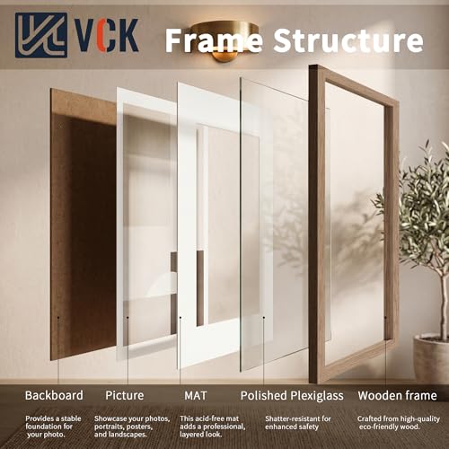 Image of VCK 16x24 Picture Frame 5 Pack, Walnut Exclusive Wood, 12x18 Mat, for Print