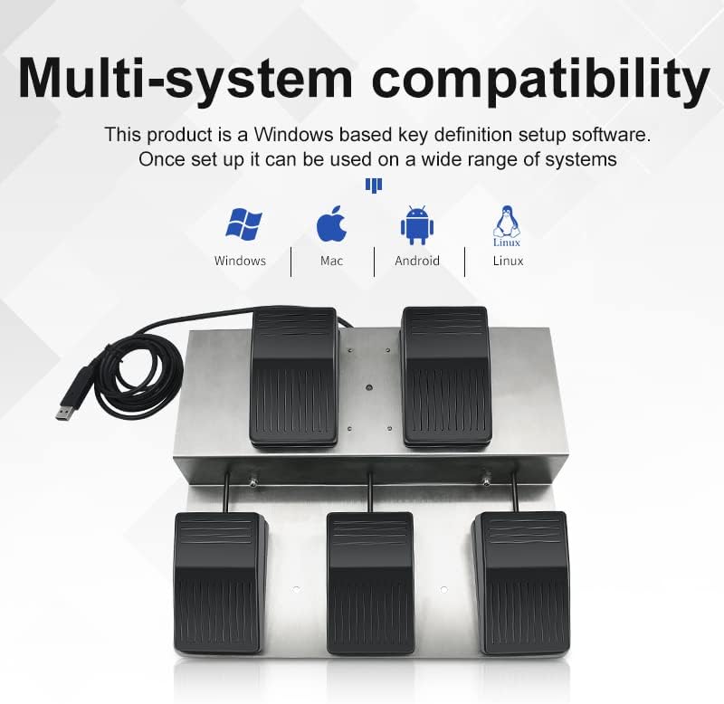 Foot Pedal PC USB Foot Switch with 5 Pedals Programmable Computer Keyboard Shortcut Key Customized Combination Key One Key Move for Video Game Office Equiment Control HID