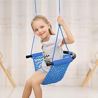 Mloong Hand-Knitting Swing, Tree Swing Chair & Seat for Kids with Adjustable Ropes, Heavy Duty Rope Play Secure Children Swing Set, for Indoor&Outdoor Durable Straps Withstand 660LB, Balancoire Exterieur Chaise Suspendue