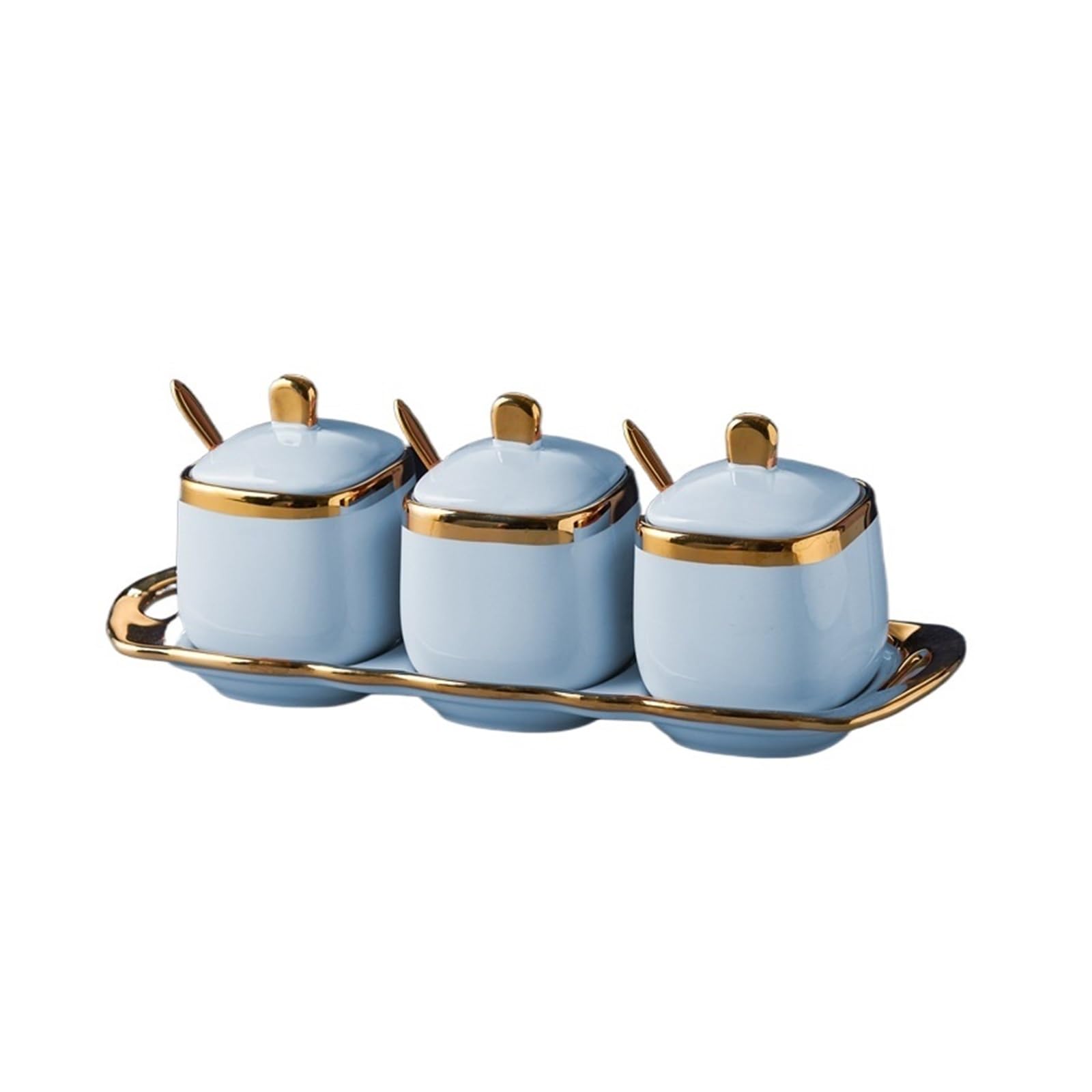 WZPTLKIBAD 3-Piece Ceramic Spice Boxes with Spoons and Tray