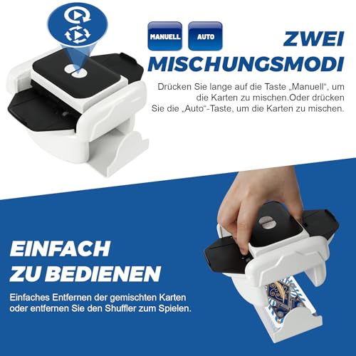 Kartenmischmaschine Elektrische für 1–2 Decks, Geräuscharmer und Wiederaufladbarer 2000mAh , Automatischer Mischmaschine Karten für Kartenspiele, Texas Hold’em, Poker, Heimkartenspiele, Blackjack