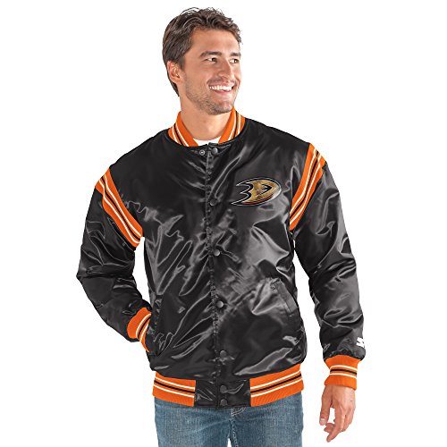STARTER Adult Men The Enforcer Satin Jacket NHL Anaheim Ducks, Black, XX-Large