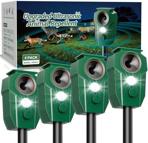 Solar Ultrasonic Animal Repellent with Motion Sensor & LED Lights...