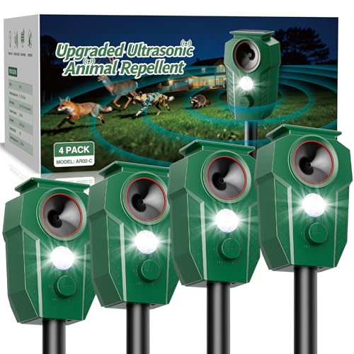 Solar Ultrasonic Animal Repellent with Motion Sensor & LED Lights – Waterproof Outdoor Deer...