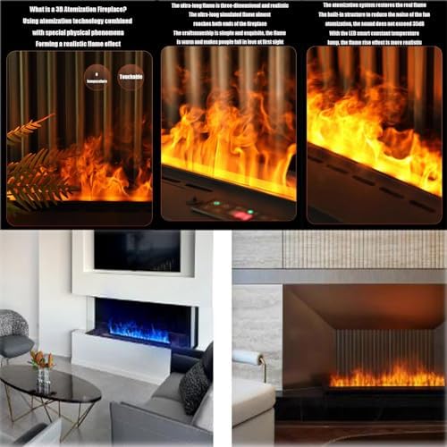 Stainless Steel Electric Fireplace with 3D Realistic Atomized Flame, 360 Color Options, Remote & Mobile App Control for Instant Ambiance and Warmth