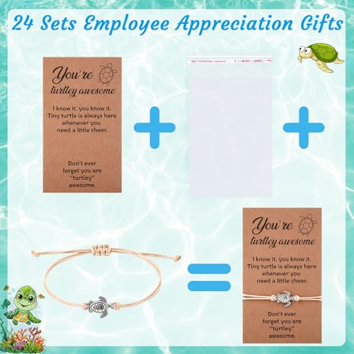 24 Sets Sea Turtle Bracelets for Women with Wish Cards Appreciation Gifts Turtle Charms Bracelets Inspirational Jewelry Gifts for Women Man Friendship Employee4