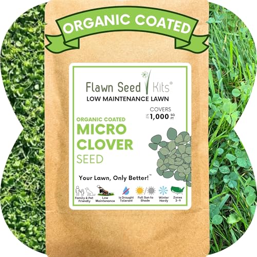 Flawn Seed Kits Micro Clover Seed, 4.4 Oz, Organic Coated, Eco-Friendly, Low Maintenance, Lawn