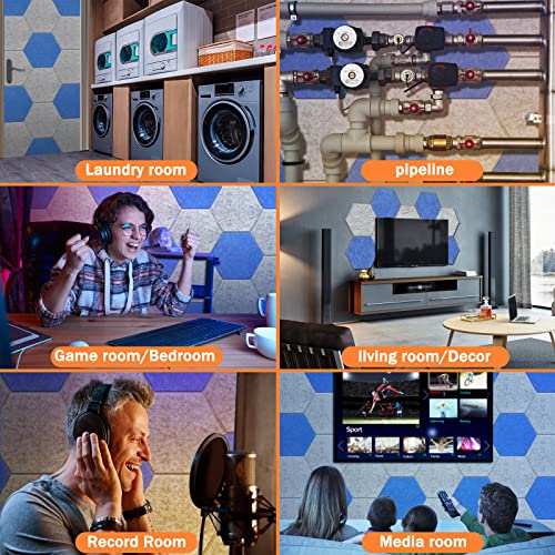 DEKIRU Pacote com 12 painéis acústicos, painéis de espuma à prova de som, hexágono, autoadesivos, 30