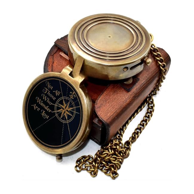 Brújula vintage de latón con estuche de cuero hecho a mano miniatura 3