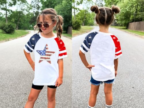 Image of Girls 4th of July Shirt Kids USA Shirts American Flag Tshirt Girls Boys Patriotic T Shirt Independence Day Tee Tops