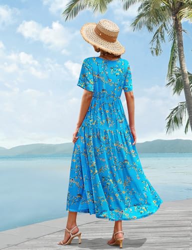 YESNO Women Dresses Casual Plus Size Bohemian Short Sleeve Floral Long Maxi Summer Beach Swing Dress/Pockets 3XL EJFUK CR44 - Image 4