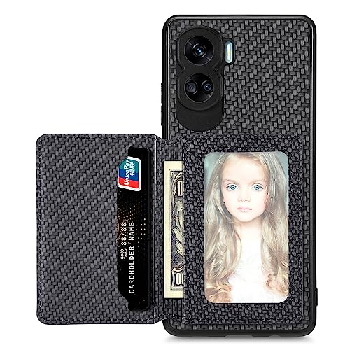 MOJIA Case for Honor 90 Lite 5G Ultra Thin Flip Card bag Case TPU Phone Cover Card Holder Multifunctional Case with Rfid Blocking. Black