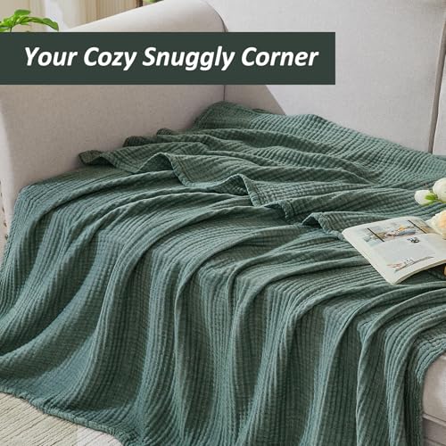 Image of EMME Cotton Muslin Large Throw Blanket Couch Breathable Gauze Soft Lightweight Bed Blankets Adults (Heather Forest Green, 50 inchx70 inch)