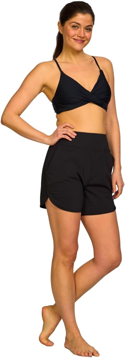 Hurley High Waisted Women's Swim Shorts - 5" Tummy Control Beach Shorts Boardshorts with Liner, UPF 50+ Swimsuit Bottom