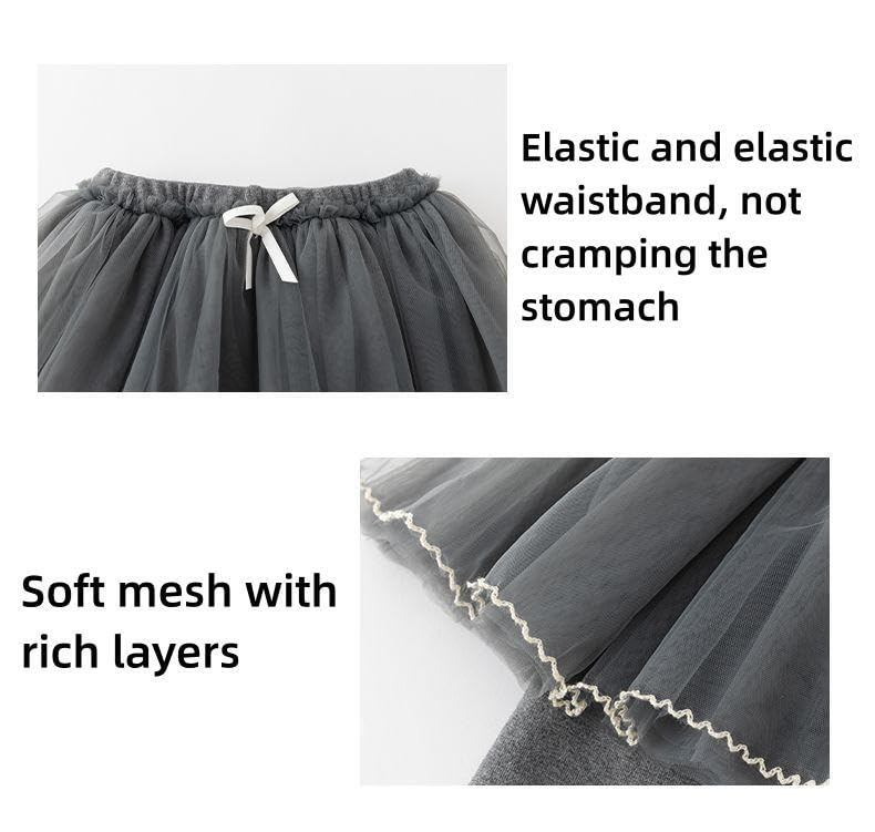 BGMINGYI Baby Girls Footless Leggins with Tutu Ruffle Mesh Skirt Toddler Warm Thick Fleece Lined Pantskirt (US, Age, 3 Years, 4 Years, Thicken Style-Grey)