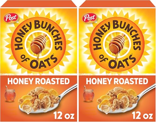 Honey Bunches of Oats Honey Roasted Breakfast Cereal with Oats and Granola Clusters, Low Fat made with Whole Grain Cereal, 12 oz Box (Pack of 2)