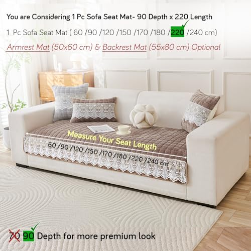 Image of HOKIPO 'BelleLace Series' Imperial Milk Velvet Sofa Cover Mat with Lace Design| Make Your Own Sofa Cover Set, Mat Length 90(D) x 220(L) cm, Cloud Grey (AR-5968-LGRY)