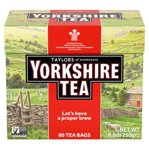 Yorkshire Tea, Red, Black Tea, Pillow Tea Bags, 80 Count (Pack of 5), Refreshing, Satisfying, and Strong, Classic British Breakfast Blend, Caffeinated, Enjoy Hot or Iced, 80 Teabags