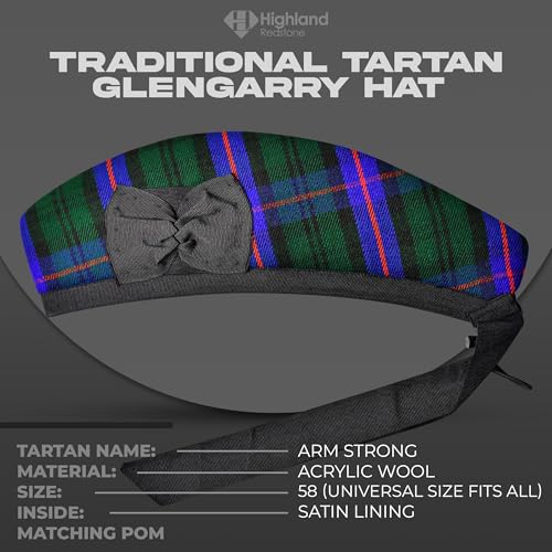 Image of Glengarry Cap-Traditional Scottish Hat, Acrylic Wool Tartan Glengarry hat, Kilts /Bagpipes Accessories