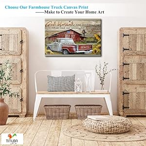 Farmhouse truck wall art old truck canvas prints barn pictures wall art for rustic home decor personalized name canvas painting red car poster framed artwork for country wall decor 24×36 inches  urban country home decor