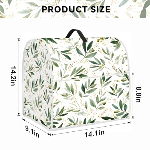 Image of 4.5 qt and All 5 qt Kitchen stand mixer Dust Cover, Kitchen Appliance Protective Covers with Top Handle and Pocket, Green leaves